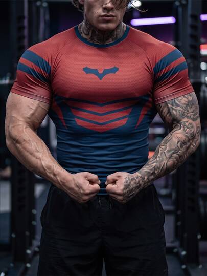GymBeat Men's Colorblock Patchwork Slim Fit Short Sleeve Sports T-Shirt