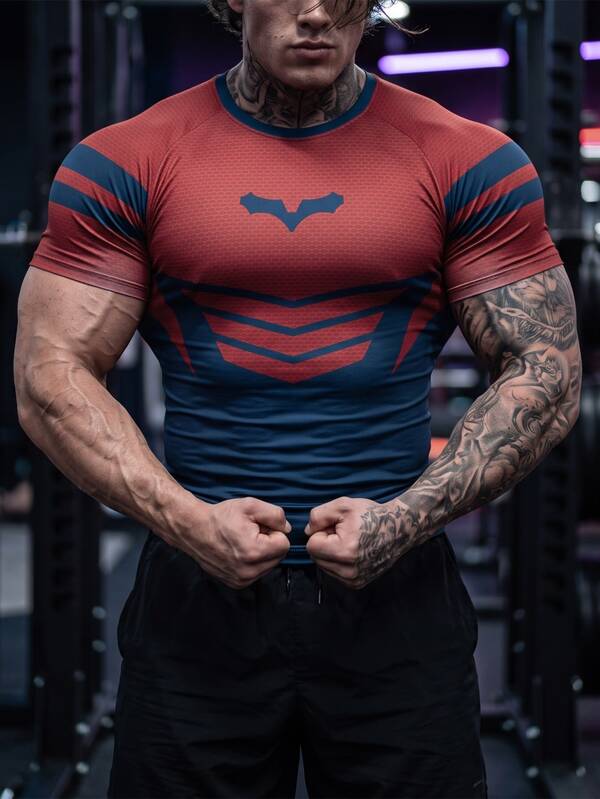 GymBeat Men's Colorblock Patchwork Slim Fit Short Sleeve Sports T-Shirt