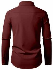 Manfinity Mode Men's Casual Versatile Solid Color Long Sleeve Shirt - Redwood - View 2