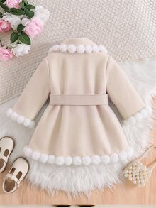 SHEIN 女嬰拼接毛絨長袖單排扣可愛夾克 - 卡其色 - 查看 5