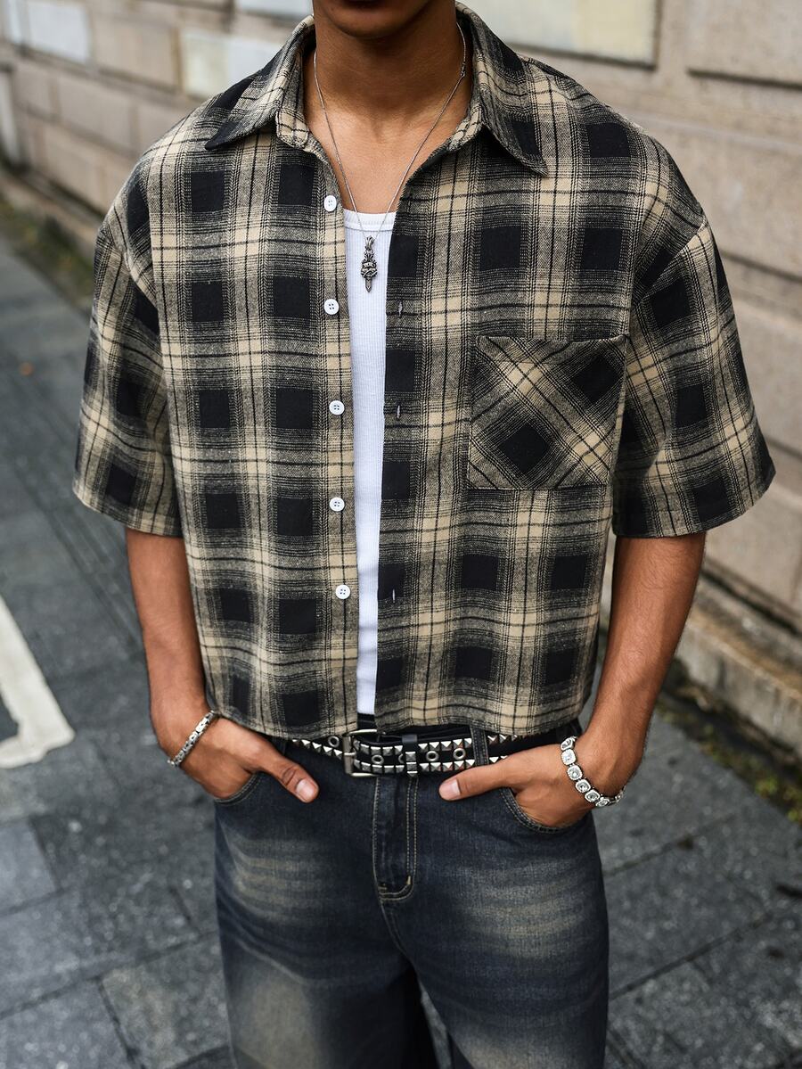 STEELVANCE 男士格紋休閒百搭日常穿著襯衫 - 黑色 - 查看 1