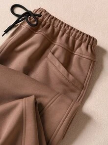 Rusticease Celana Panjang Wanita Kasual Serbaguna Warna Polos - Coklat - View 4