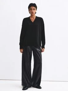 ATUI Studio Women's Solid Color Casual Versatile Daily Long Sleeve Sweater - Black - View 3
