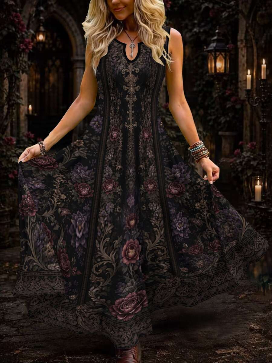Breezaya Plus Size Women's Bohemian Floral Print A-Line Maxi Dress ...