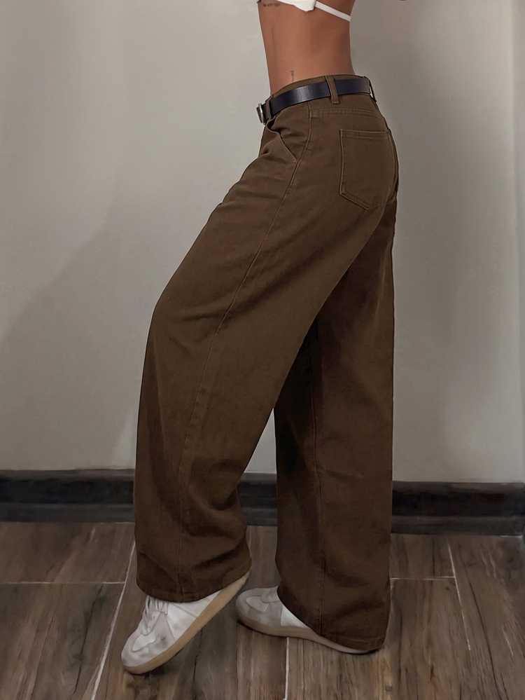 StreetHx American High Street Shades Of Brown Washed Deconstructed Patchwork Cargo Jeans, High Waist Drape Loose Wide Leg Casual Street Denim Pants - Brown - View 7