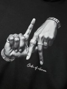 SHEIN 兒童 2件組 青少年男童休閒街頭風印花黑色連帽衛衣，適合秋冬返校季節 - 黑色 - 查看 4