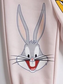 LOONEY TUNES X SHEIN 男嬰卡通印花運動衫與運動長褲套裝 - 杏色 - 查看 9