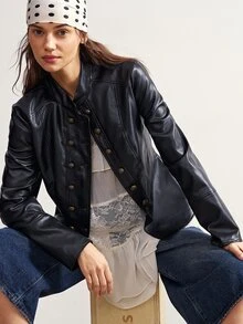 Bohemela Women's Autumn Fashion Vintage Double-Breasted Jacket - Black - View 2