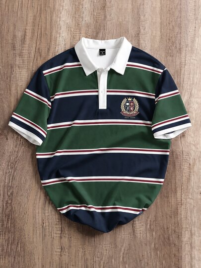 Manfinity Joysei Men's College Striped Button Half-Placket Polo Shirt