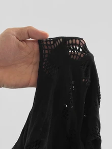 Maweii جمبسوت نسائي مقاس كبير بتصميم مفرغ وأكمام طويلة مثير - الأسود - مشاهدة 7