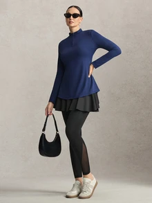 Activina Women's Summer&Spring Elegant Black Athletic 2 In 1 Skirt Leggings With Ruffled Skirt And Sheer Mesh Details Perfect For Workouts - Black - View 6