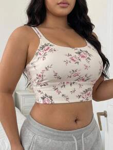 Dazy Plus Plus Size Women's Floral Print Casual Daily Sports Bra - Apricot - View 4