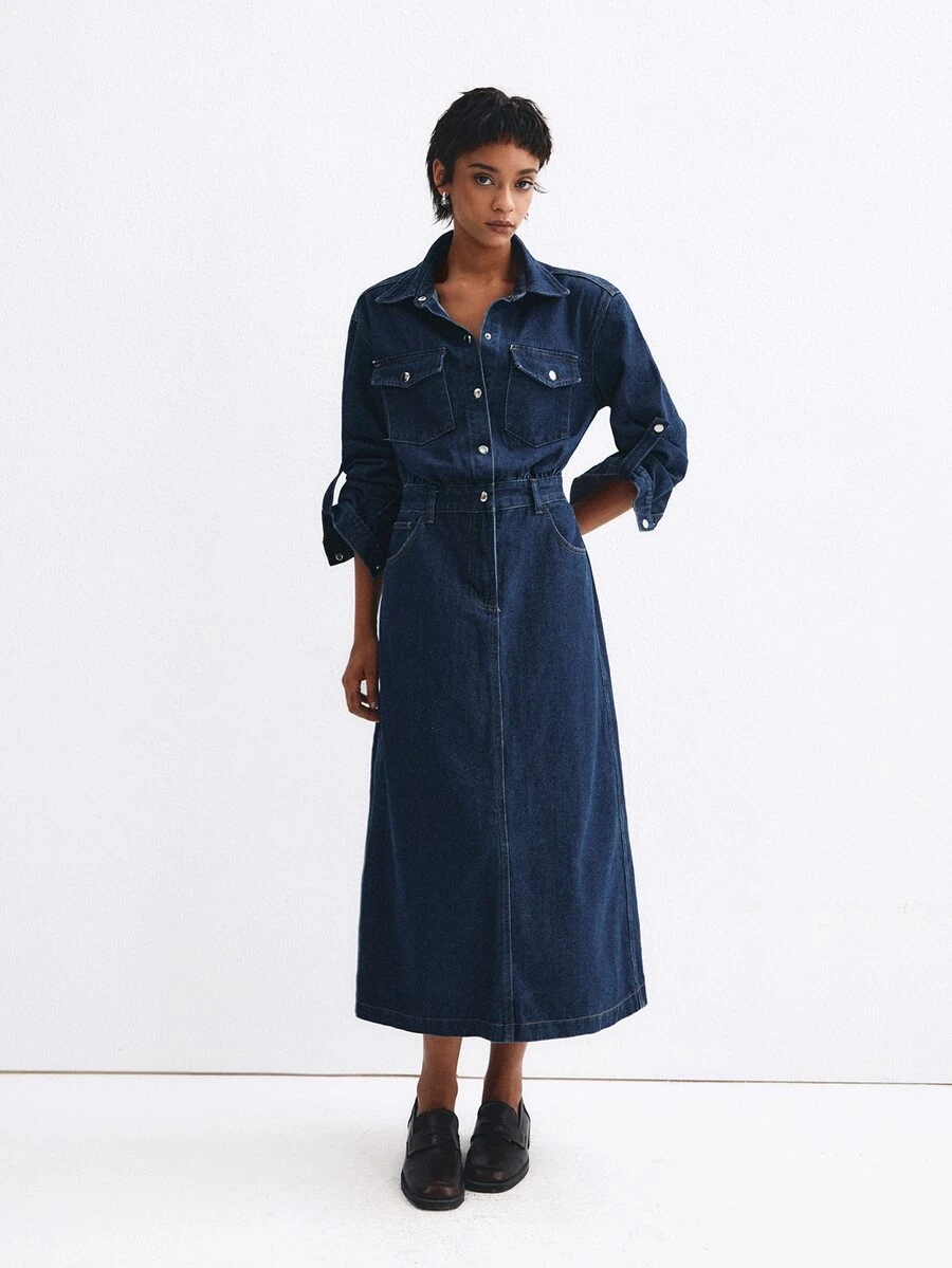 ATUI Studio Autumn Casual Commute Denim Dress - Blue - View 1
