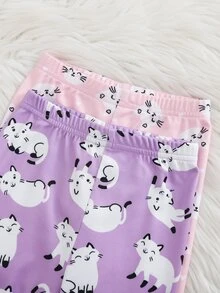 Cozy Pixies 女嬰貼身睡衣4件套，卡通貓咪圖案，柔軟針織圓領長袖套頭上衣與鬆緊腰長褲 - 彩色 - 查看 5