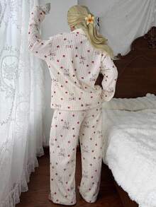 Dazy Plus Plus Size 2pcs/Set Thermal Lined Thickened Cute Long Pants Home Wear Pajama Set For Autumn/Winter - Apricot - View 2