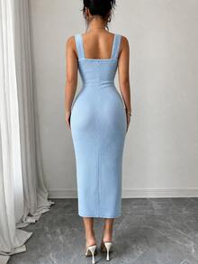 Selianne Women's Fashion Vacation Button Denim Dress - Blue - View 3