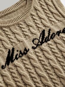 SHEIN MOD Plus Size Letter Print Sleeveless Knit Top - Khaki - View 4