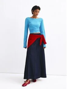 ATUI Studio Women's Solid Color Casual Versatile Daily Wear Skirt - Navy Blue - View 2