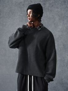 PAVTROS Men's Autumn/Winter Casual Versatile Solid Color Sweater - Grey - View 5