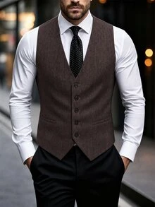 Manfinity Mode Men's Business Casual Commuter Suit Vest - Brown - View 1