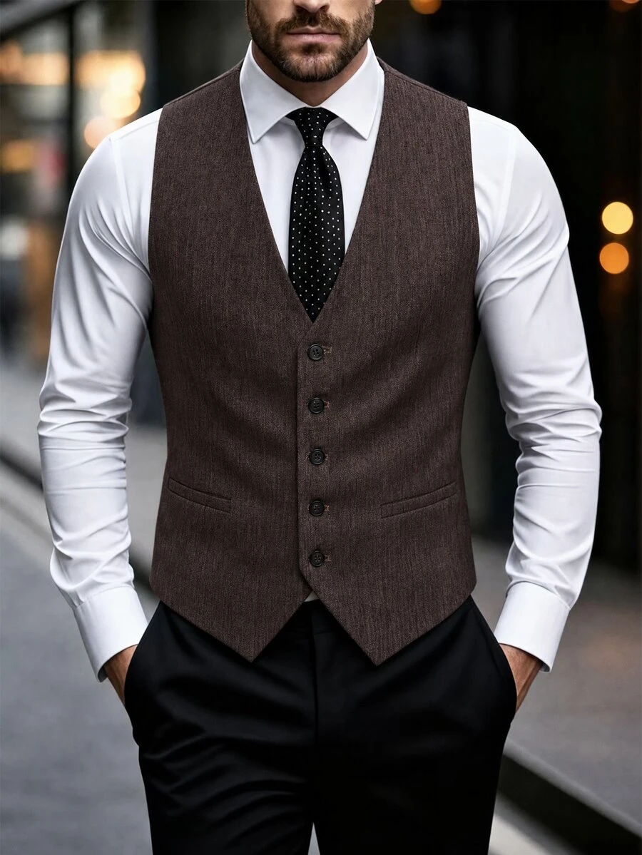 Manfinity Mode Men's Business Casual Commuter Suit Vest - Brown - View 1