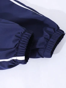 SHEIN 2件組時尚休閒女款/青少年新款蝴蝶結白色飾邊拉鍊立領夾克與白色飾邊小字母裝飾寬鬆版型... - 藍色 - 查看 5