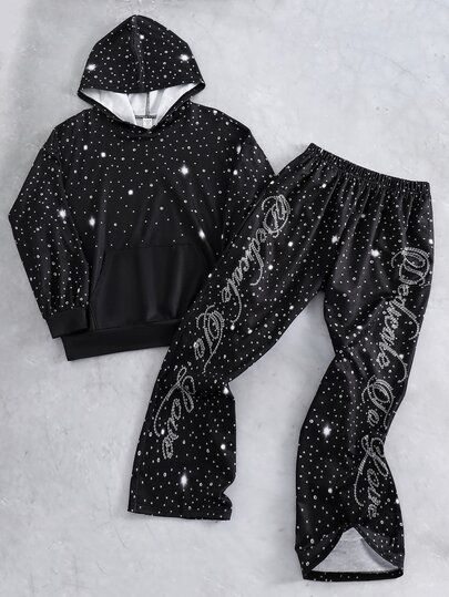 SHEIN 2pcs Tween Boy Casual Minimalist Autumn New Y2K Hip-Hop Style Cool English Letter Graphic Loose Hoodie & Straight Leg Pants Set Suitable For Autumn/Winter