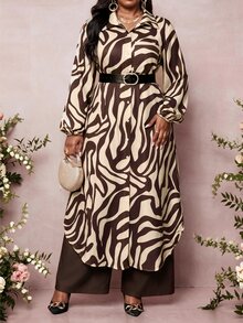 SHEIN Lady 大尺碼女款全印花上衣與長褲休閒日常兩件套 - 彩色 - 查看 6