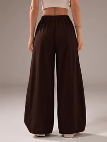 Vivamere Women's Solid Color Casual Versatile Daily Sweatpants - Coffee Brown - View 3