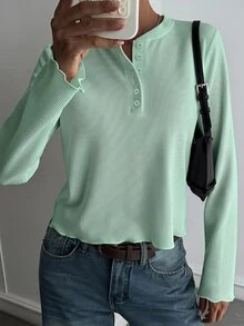 Livesso Women's White Solid Color Loose Drop Shoulder Casual Minimalist Round Neck Short Sleeve T-Shirt Fall - Mint Green - View 3