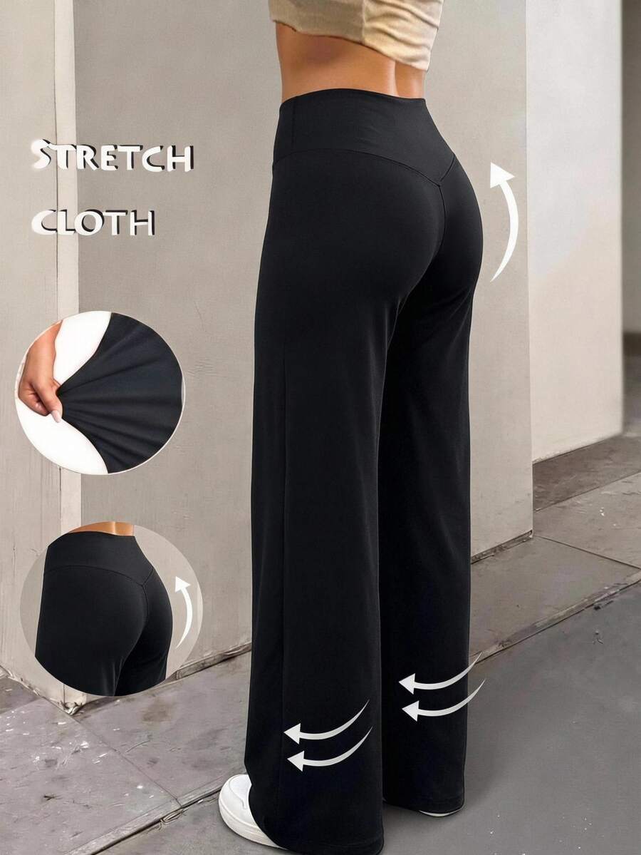 SHEIN 少女女孩針織黑色百搭休閒長褲 - 黑色 - 查看 1