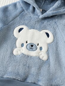 Cozy Pixies 2件組男嬰童休閒日常舒適刺繡秋冬連帽套頭長袖刷毛衛衣與運動長褲套裝 - 藍色 - 查看 5
