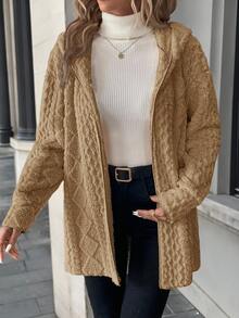 SHEIN Clasi 大尺碼女款長袖抓絨連帽開襟夾克 - 棕色 - 查看 4