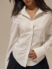 MUSERA Kemeja Putih Slim Fit dengan Panel Pinggang Rapi, Kerah Lancip, Manset Kancing Ganda, Lengan Panjang, Pakaian Kerja Elegan, Kebutuhan Sehari-hari Kantor, Musim Gugur/Musim Dingin - Putih - View 5