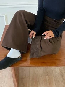 Livesso 女款純色休閒日常穿著寬腿牛仔褲 - 棕色 - 查看 6