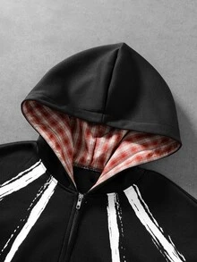 Major Grit Men's Colorblock Striped Thermal Lined Hoodie - Black - View 3