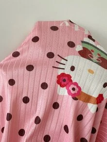 ZzzCrew HELLO KITTY AND FRIENDS | SHEIN Co-Branded Damen-Pyjama-Set mit Polka-Dot-Muster, Kontrastspitze, lässig - Pink - Übersicht 7