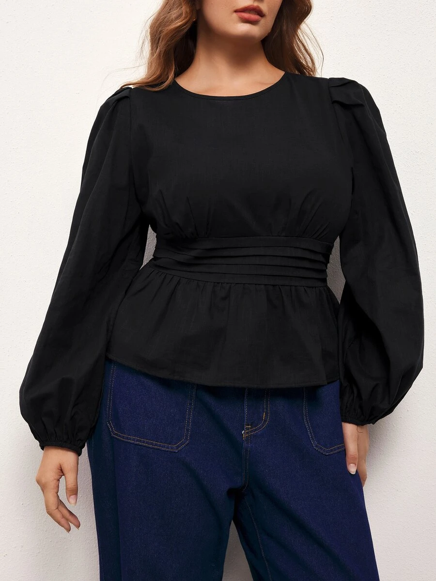 Maija Plus Size Women's Solid Color Pleated Casual Versatile Daily Wear Shirt - Burgundy - View 1