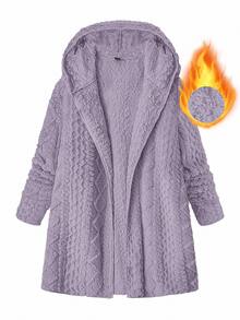 SHEIN Clasi 大尺碼冬季舒適麻花編織長袖連帽夾克 - 淡紫色 - 查看 1