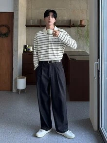 DAZY 男士條紋與字母印花休閒日常長袖T恤 - 彩色 - 查看 6