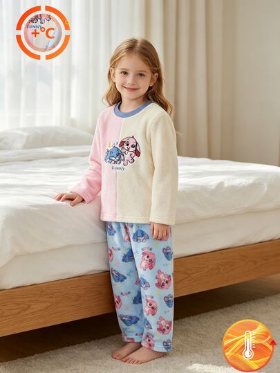 SHEIN Genkimix Kids Girls' Plush Plaid Long Sleeve Top And Long Pants Casual Comfortable Soft 2 Pieces Loungewear Autumn/Winter Pajamas