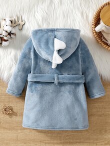 Baby Boy English Embroidered Comfortable Pocket Long Sleeve Hooded Robe Home Wear - Baby Blue - View 2