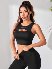 SHEIN Velisys 2pcs Solid Color Hollow Out Cropped Sports Tank Top - Black - View 5