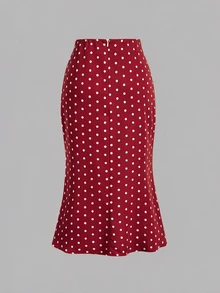 SHEIN MOD Conjunto de Top de Tirantes con Cintura Fruncida y Plisada y Falda de Sirena con Lunares - Rojo - Ver 8