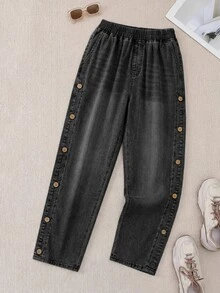 EMERY ROSE EMERY ROSE Quần jean denim túi cài cúc thời trang du lịch size lớn - màu đen - Xem 5