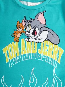 TOM & JERRY X SHEIN Young Boy Fun Cartoon Print Crew Neck Short Sleeve T-Shirt And Striped Shorts 2-Piece Set - Multicolor - View 4