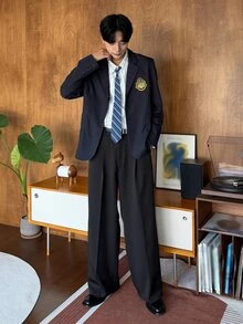 DAZY 男士缺口領休閒百搭通勤旅行西裝外套 - 藏蓝色 - 查看 3