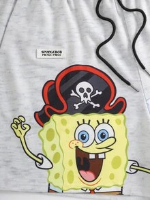 SpongeBob SquarePants | SHEIN Men's Plus Size Cartoon Print Casual Daily Shorts - Grey - View 4
