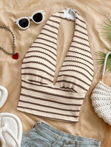 Soleia Women's Casual Striped Halter Backless Tank Top For Vacation - Multicolor - View 3