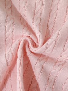 SHEIN 女童柔軟紋理麻花針織開襟外套，可愛優雅甜美公主風，百搭時尚外套，適合春夏秋季日常穿著、派對、外出與上學 - 粉色 - 查看 5